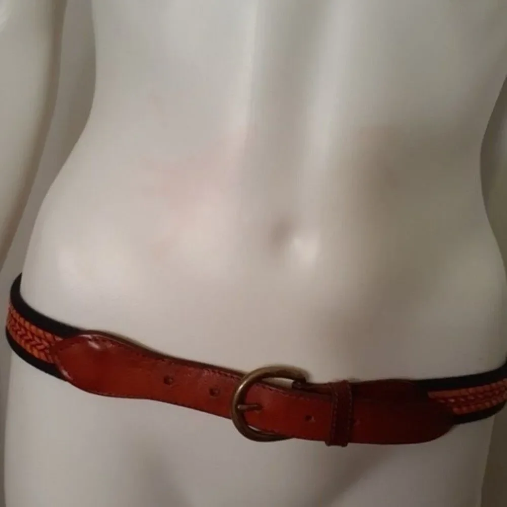 leather belt 32 34 36 womens waist cotton navy blue preppy vintage brass buckle
